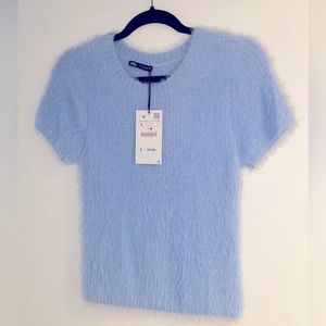 Zara knit sky blue top NWT